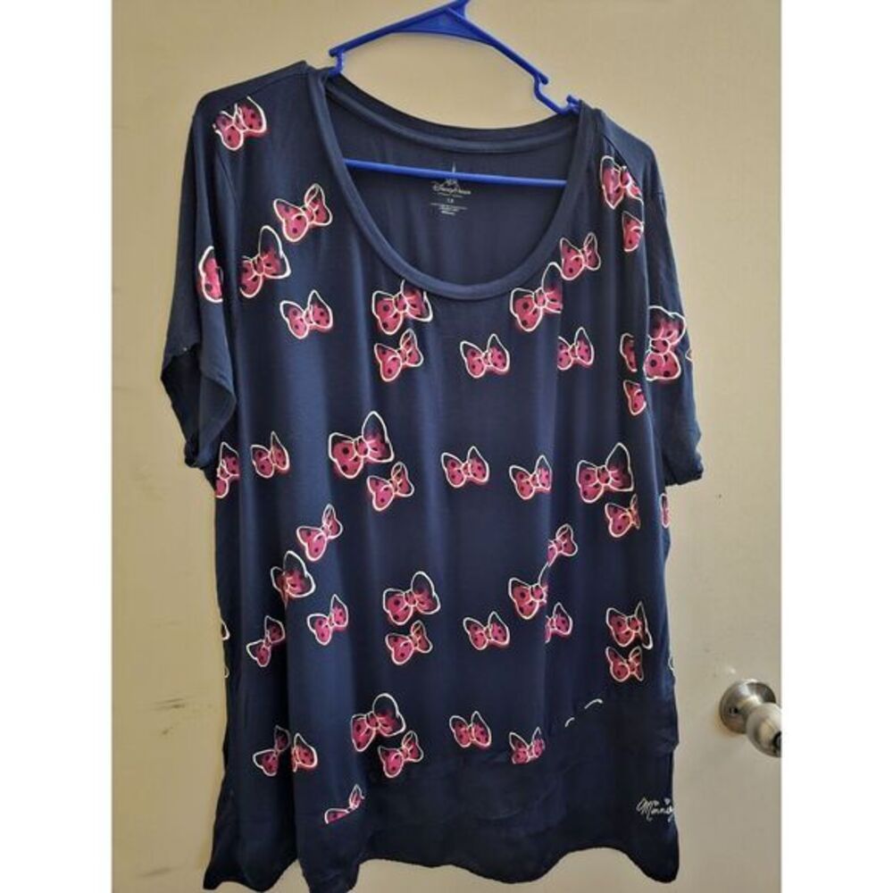 Disney Parks Authentic Minnie‎ Mouse Navy Pink Bow Top Disneyland